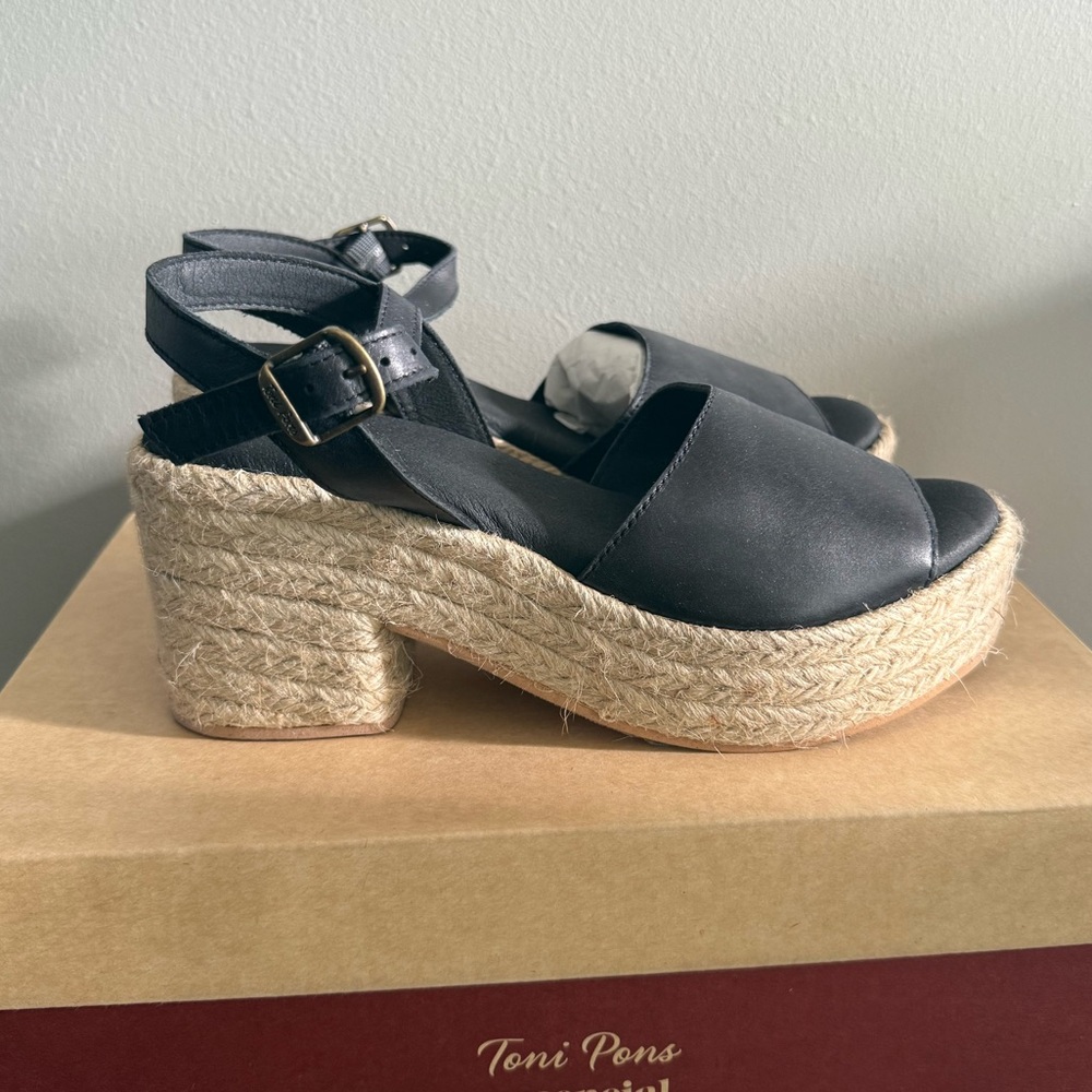 Toni Pons Adriana platform espadrille black sandals New 5‎